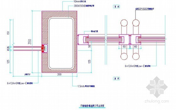 地弹门施工节点资料下载-不锈钢玻璃地弹门节点详图