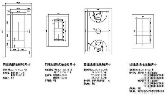 室外篮球场做法大样资料下载-常见球场大样尺寸图