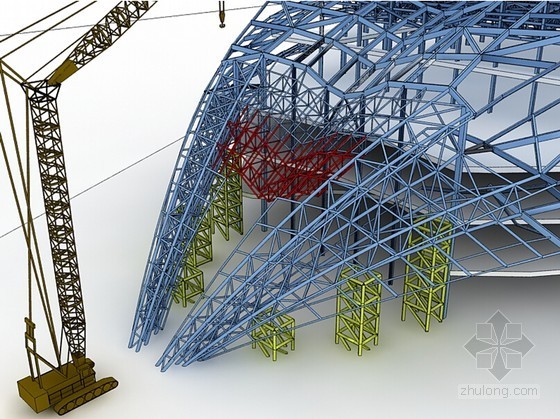 钢结构三维cad图资料下载-[湖北]国际会议中心会议厅钢结构施工组织设计（附较多三维图）