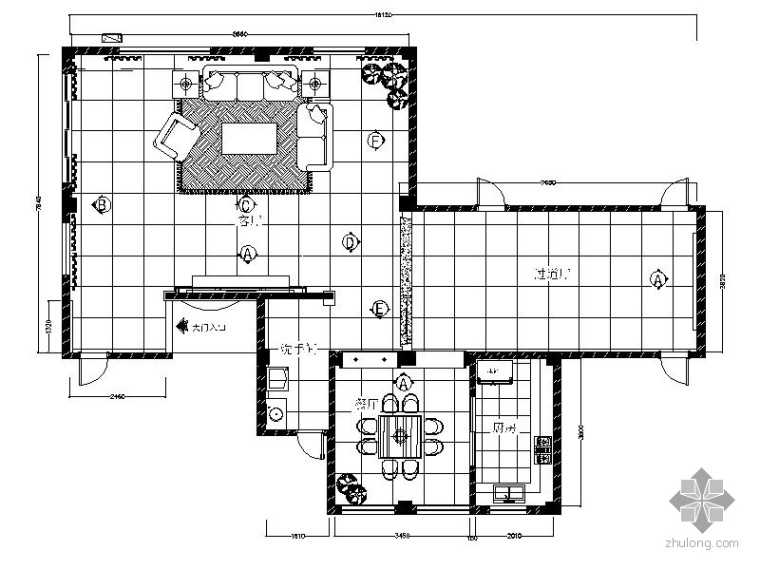 中式鞋柜玄关资料下载-现代中式一室二厅室内施工图