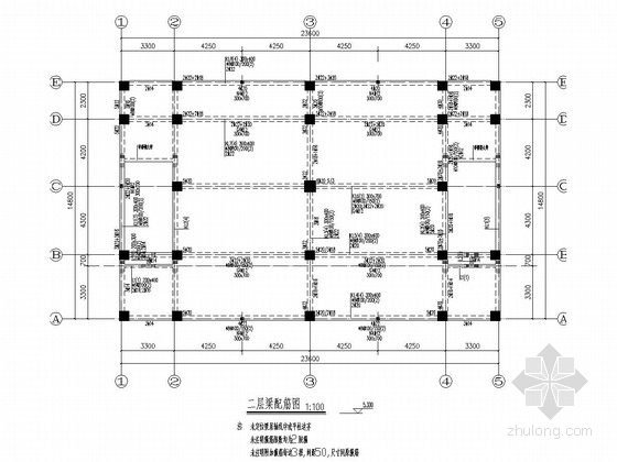 两层框架结构嘉年华游乐园城堡建筑结构施工图-二层梁配筋图 