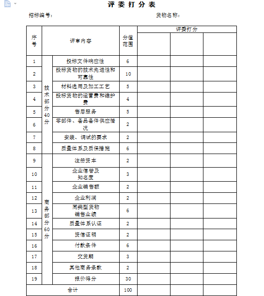 地下室湿铺法防水监理细则资料下载-评标办法及评标细则(打分法)