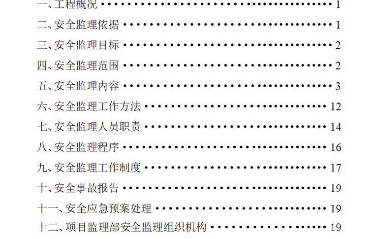 [收藏]工程安全监理规划模板（共22页）-目录