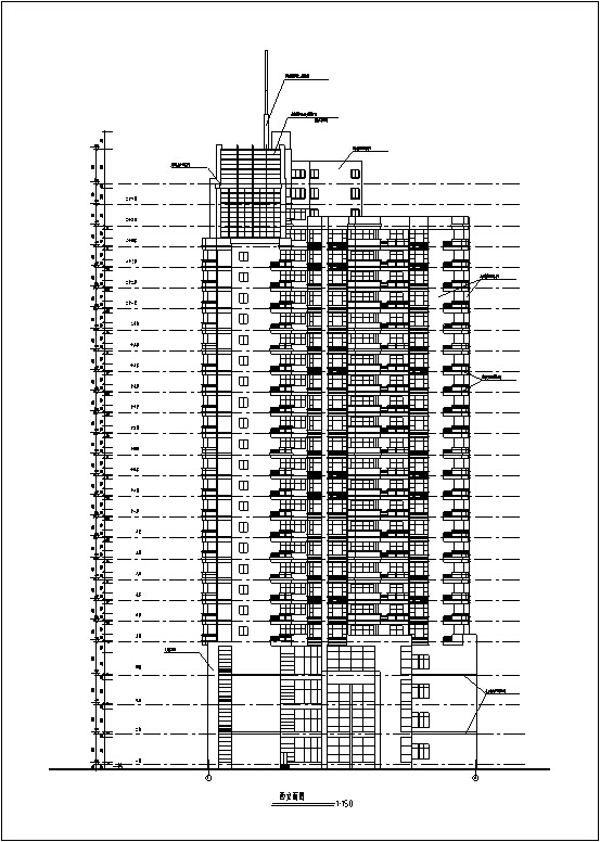 现代高层酒店综合建筑设计施工图CAD-现代高层酒店建筑设计剖面图