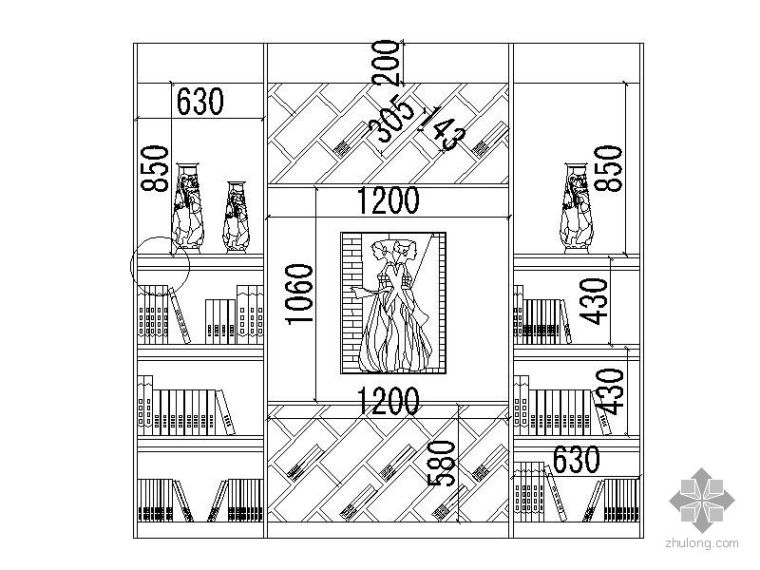 书柜立面cad下载资料下载-现代书房书柜立面图