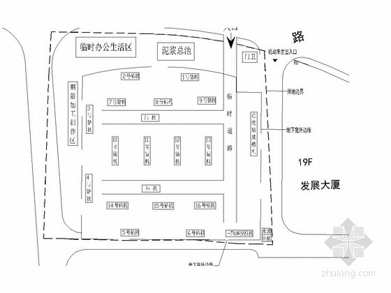 [江苏]地下连续墙加内支撑深基坑支护施工组织设计（质量通病防治）-施工现场平面布置图 