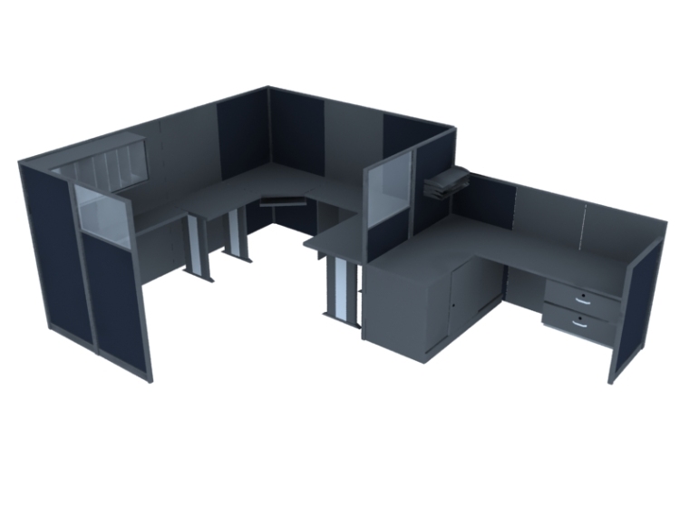 单元房草图大师模型资料下载-办公单元桌3D模型下载