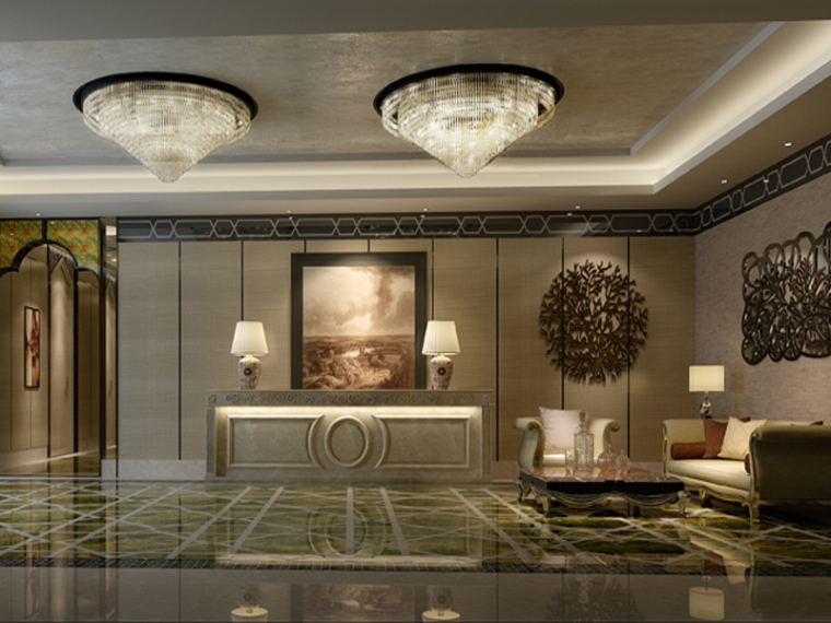 中式酒店大厅免费3D资料下载-中式大厅3D模型下载