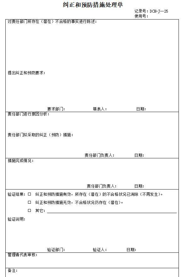 全套房地产物业公司质量表格（207页）-纠正和预防措施处理单