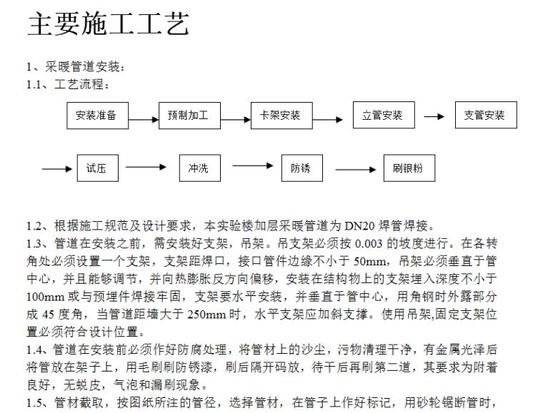 某学院实验楼暖通工程施工工法（Word.9页）-采暖管道安装