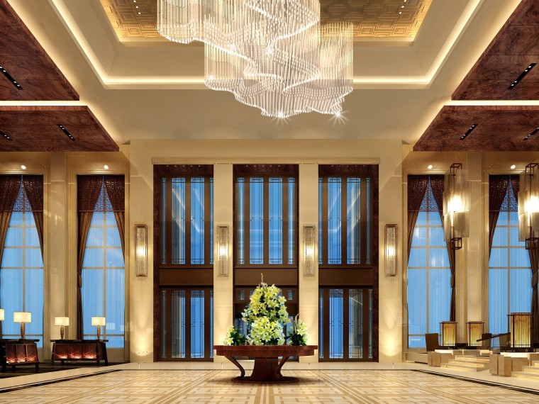 中式酒店卧室模型资料下载-[辽宁]金螳螂设计——豪华中式五星级大酒店室内设计方案