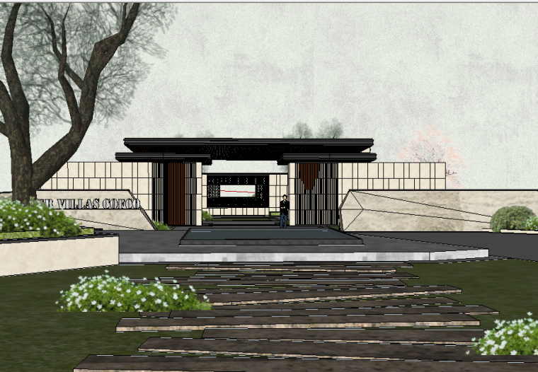 新中式庭院设计ppt案例资料下载-和园居住庭院新中式风格景观模型设计