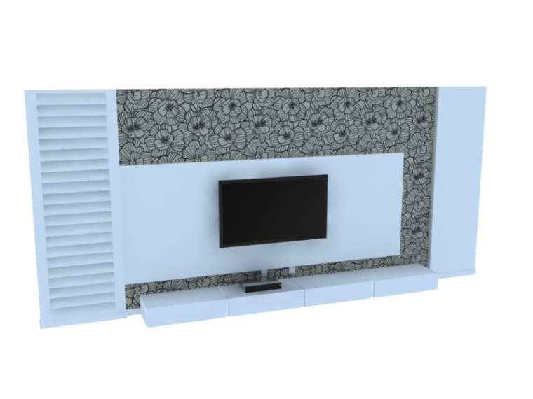 硅藻泥背景墙贴图资料下载-白色简约背景墙3D模型下载