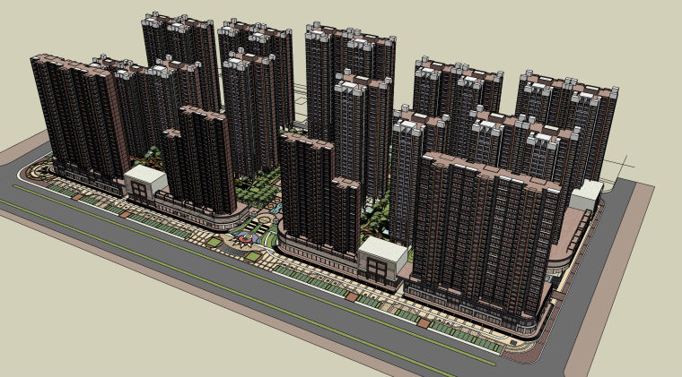 多层底商住宅平面图资料下载-和合完整小区模型带精细景观住宅底商
