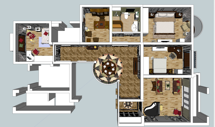 一套完整的室内设计方案资料下载-一套精品室内设计户型表达SketchUp模型