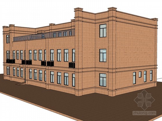 教学楼模型下载资料下载-红砖教学楼SketchUp模型下载