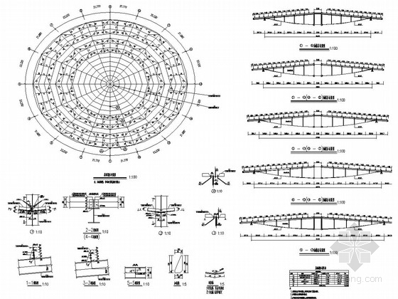 轮辐式张弦梁结构国际广场钢屋盖结构施工图-屋面檩条布置图 