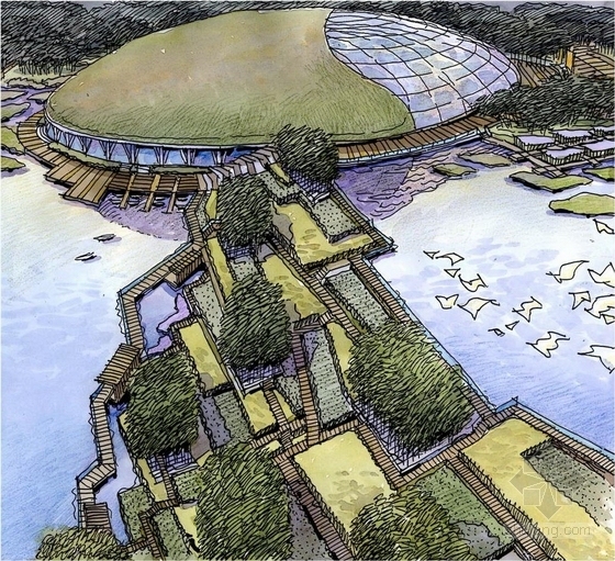 [济宁]城市新区生态文化公园景观规划设计方案-树影叠瀑效果图
