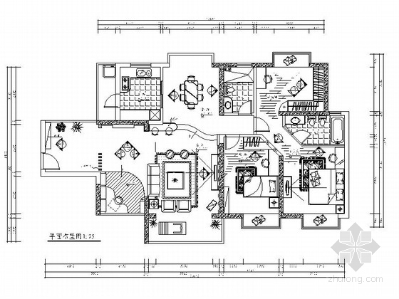 厨房推拉门CAD图资料下载-[东菀]名城小区时尚现代三居室装修图