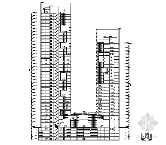 [深圳]超高层金融大厦建筑设计方案文本（含2个地块）-超高层金融大厦剖面图