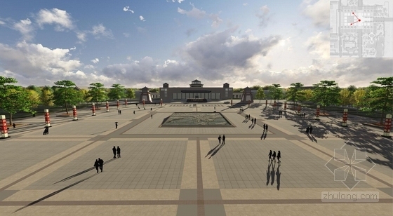 [宁夏]轴线对称型博物馆广场设计方案-景观效果图