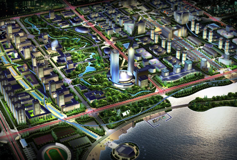 [吉林]长春市南部中心城区发展规划设计方案文本-夜景鸟瞰图