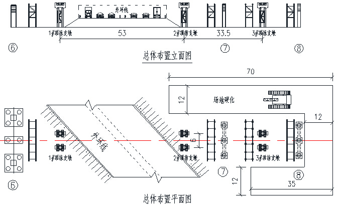 单箱三室直腹板截面全焊钢箱梁步履式多点连续顶推安全施工专项方案66页-施工平面布置图