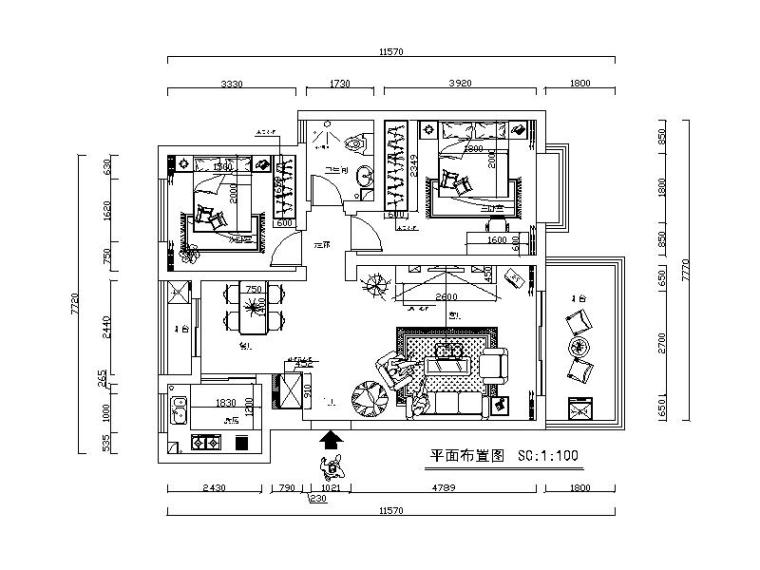 现代风格两居室方案资料下载-现代风格两居室设计施工图