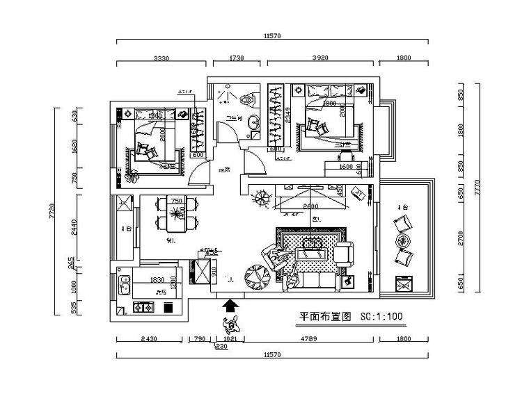 施工图含效果图两居室简单资料下载-现代风格两居室设计施工图