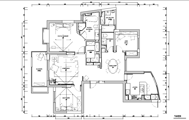 客厅平面施工图资料下载-黑白空间住宅设计施工图（附效果图）