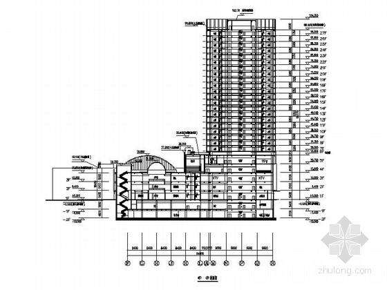 [河北]现代风格对称式商业综合体建筑设计方案图（含效果图及预算表）-现代风格对称式商业综合体建筑剖面图 