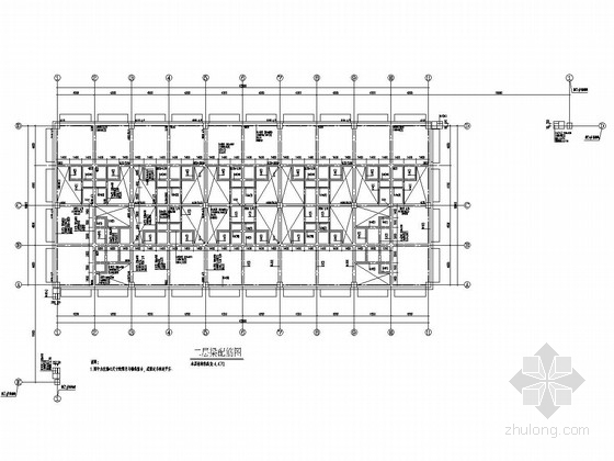 [江苏]三层框架结构展示厅结构施工图-二层梁配筋图 