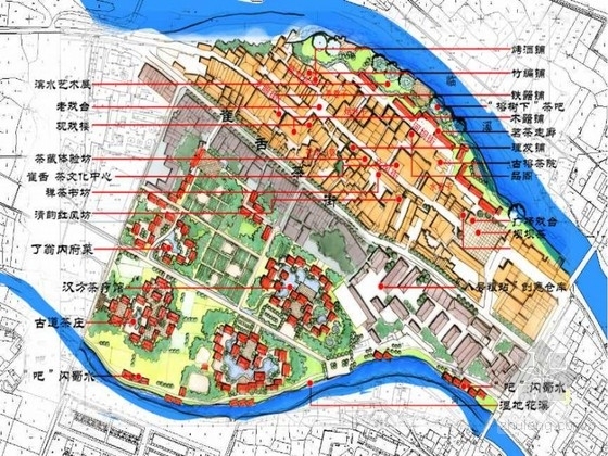 古镇景观cad施工图资料下载-[四川]禅茶古镇景观规划方案设计