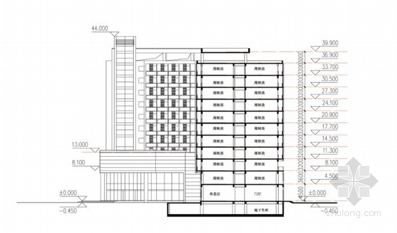 [南昌]酒店式折形体块留学生公寓建筑设计方案文本-酒店式折形体块留学生公寓建筑剖面图