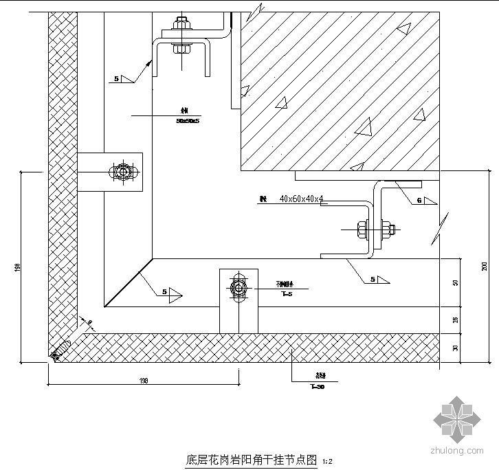 干挂花岗岩构造资料下载-某底层花岗岩阳角干挂节点构造详图