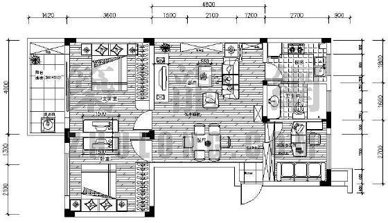 新中式三室两厅平面图资料下载-某三室两厅装修图