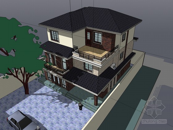 现代时尚三层别墅模型资料下载-三层别墅SketchUp模型下载