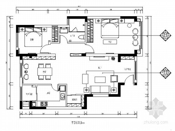 两居室公寓户型平面资料下载-简欧两居室装修平面布置图