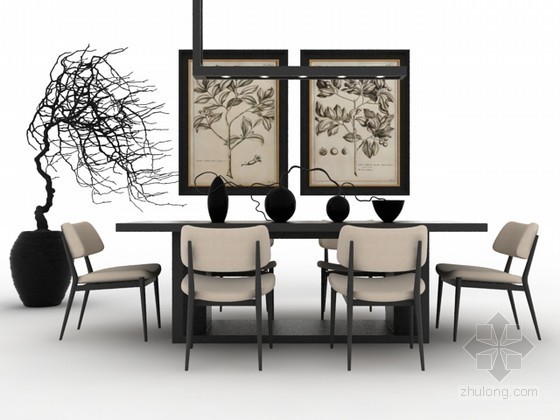连体餐桌椅cad图块资料下载-餐桌椅组合3d模型下载