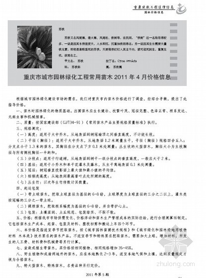 重庆苗木价格资料下载-重庆市城市园林绿化工程常用苗木2011年4月价格信息