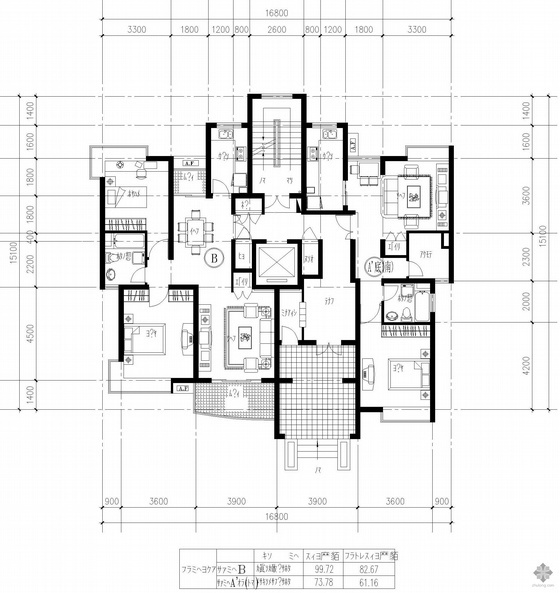 高层小户型住宅户型图板式资料下载-复式高层一梯二户户型图(83/61)