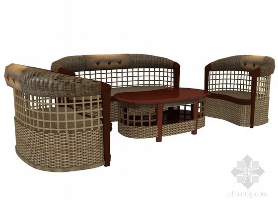 茶几沙发组合资料下载-竹编沙发茶几组合3D模型下载