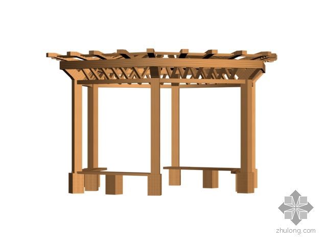 凉亭max模型资料下载-木质凉亭