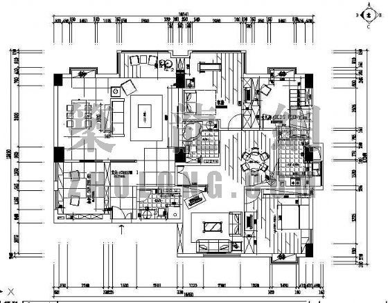 二层仿古办公楼施工图资料下载-豪宅豪华四居室装修施工图（中式风格）