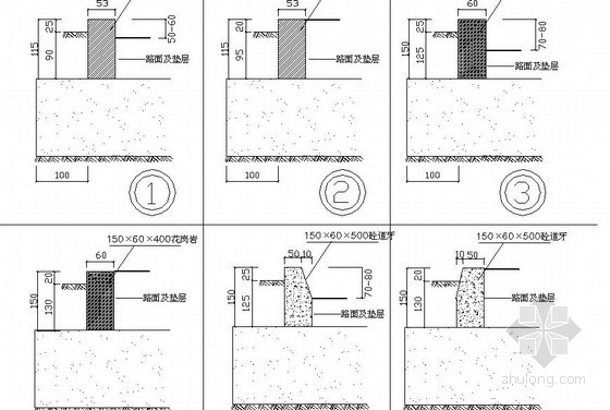 花岗岩道牙做法资料下载-不同园路道牙做法大样