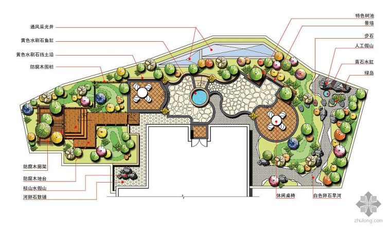 别墅庭院平面图彩色资料下载-别墅庭院景观设计总平面图