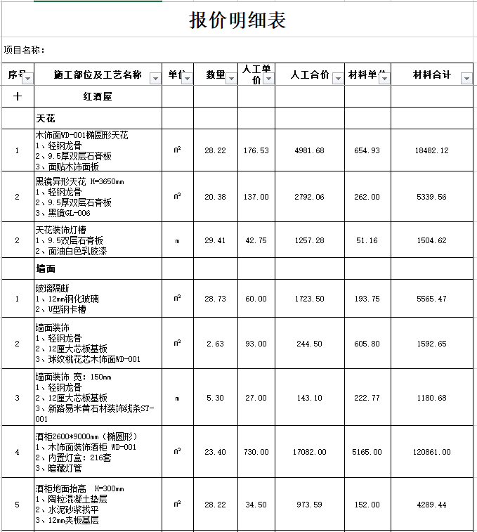 千万酒店装饰报价表(预算书)_6