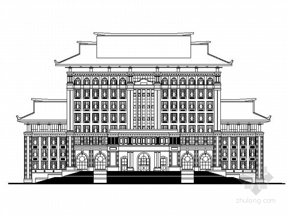 厦门多层建筑资料下载-[厦门]某知名大学九层中式风格图书馆建筑方案图