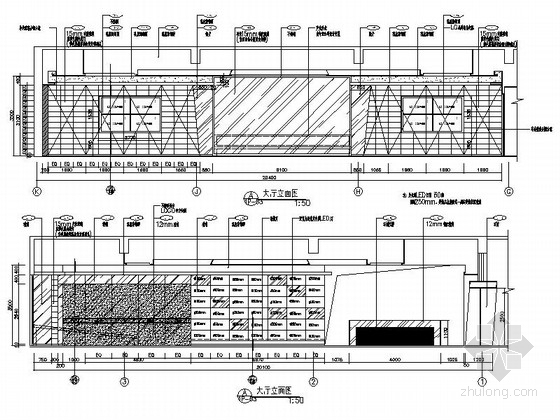 [西安]高档现代风格售楼中心精装修CAD施工图（含效果实景）大厅立面图 