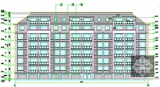 [浙江]6层框架结构住宅楼土建工程量计算及预算书(含施工图纸)-轴立面图